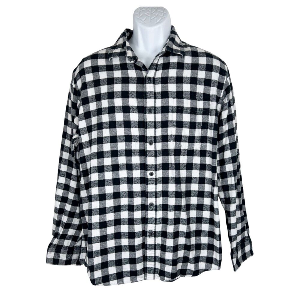 Amazon Essentials Button Down Shirt Men Large Black Flannel Slim Fit Long Sleeve